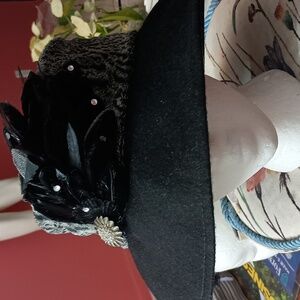 KAYKY CO Designer Wool Vintage W Velvet semi precious Stone band $38+Free Scarf